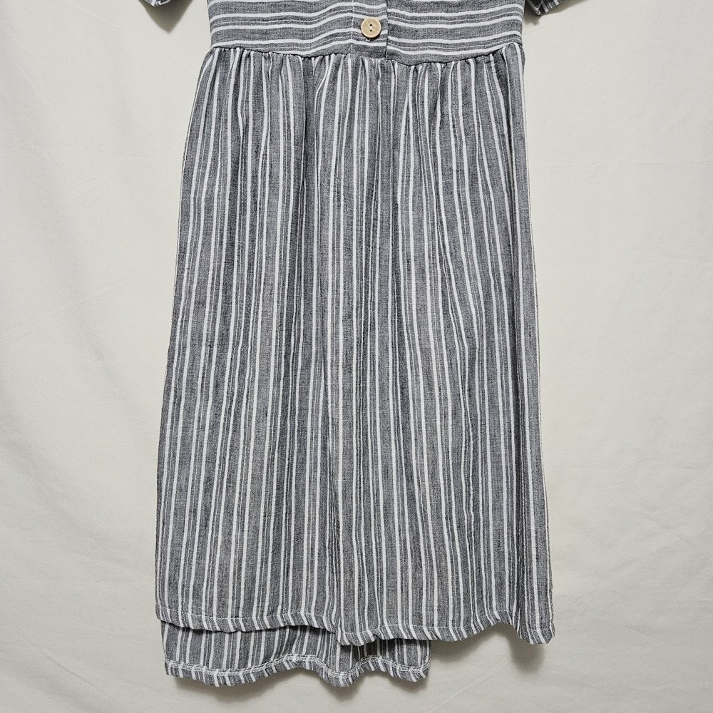 Espresso Shortsleeved A-line Dress Gray White Striped Pattern Button Sm Flaw - Picture 8 of 13